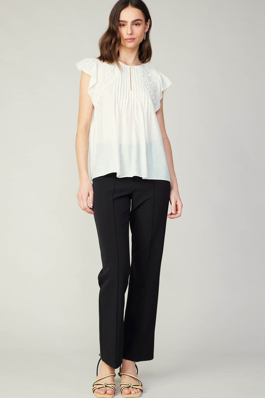 White Pleated Detail Top